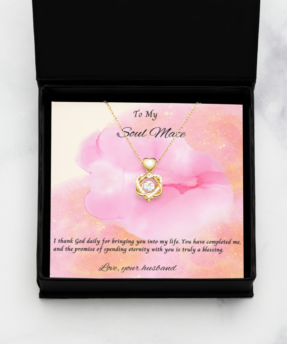 Heart Knot Gold Necklace, To My Soul Mate, Precious Jewelry Gift for Wife