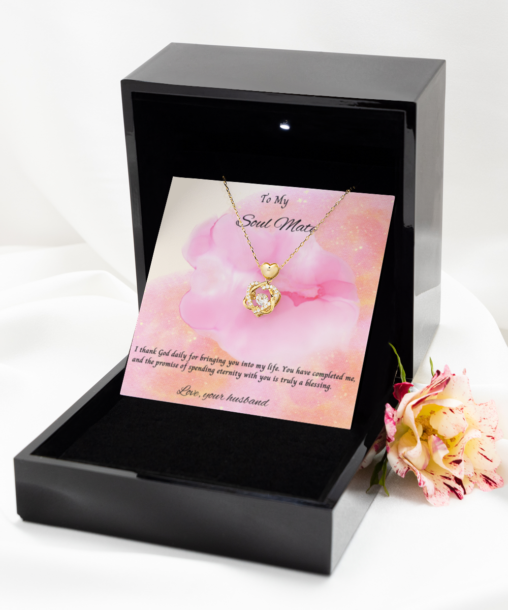 Heart Knot Gold Necklace, To My Soul Mate, Precious Jewelry Gift for Wife